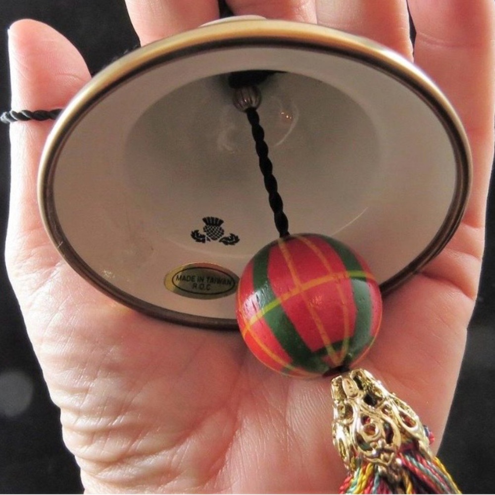 MacKenzie-Childs Courtly Checked Enamel Bell Ornament - Black & White Retired - Picture 2 of 2